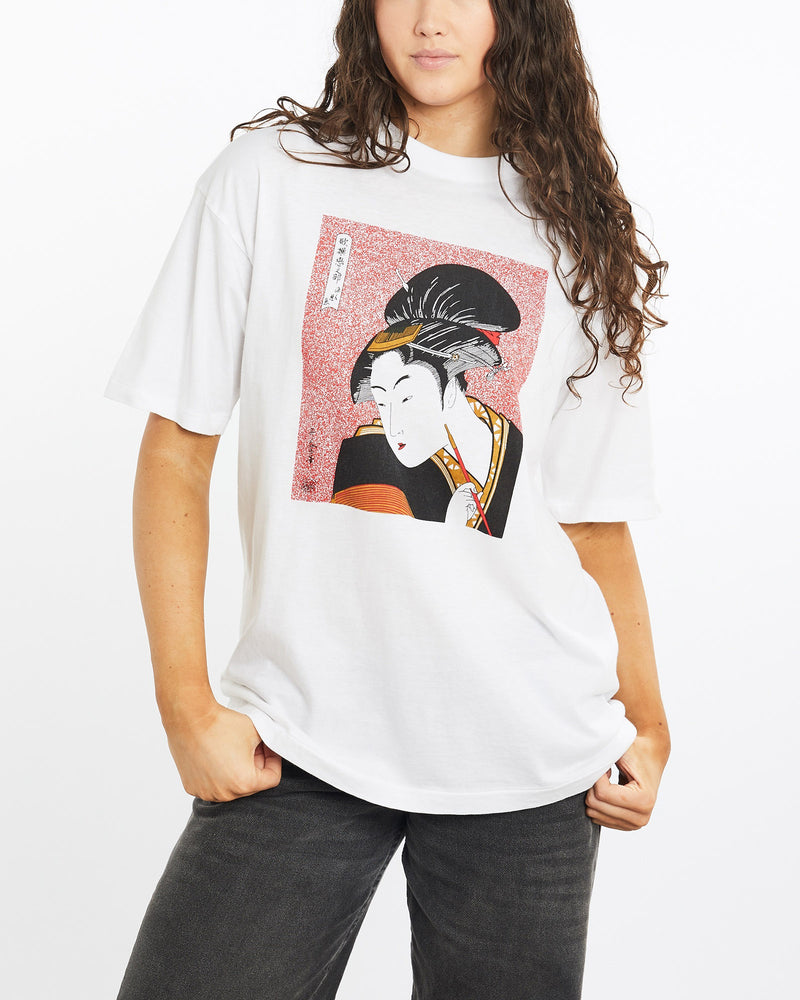 Vintage, Japanese, Geisha, Souvenir, Tee, The Real Deal, size medium, colour White, newtown, sydney, australia, thrift store, opshop, preloved, secondhand, sustainable, retro, antique, 70s, 80s, 90s, 2000s, 00s, fashion, clothing, streetwear, trendy, garment, style, boutique, store, shop, archive, sale, cheap, best, top, T-Shirts