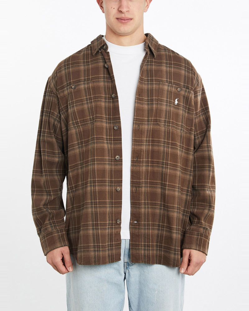 Vintage, 90s, Polo, Ralph, Lauren, Flannelette, Button, Up, Shirt, The Real Deal, size double extra large, colour Brown, newtown, sydney, australia, thrift store, opshop, preloved, secondhand, sustainable, retro, antique, 70s, 80s, 90s, 2000s, 00s, fashion, clothing, streetwear, trendy, garment, style, boutique, store, shop, archive, sale, cheap, best, top, Shirts