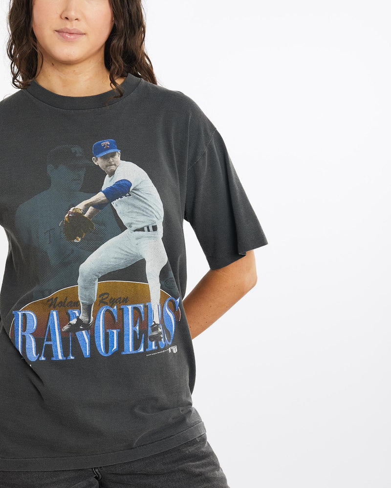 Vintage, 1989, MLB, Texas, Rangers, Nolan, Ryan', Tee, The Real Deal, size medium, colour Grey, newtown, sydney, australia, thrift store, opshop, preloved, secondhand, sustainable, retro, antique, 70s, 80s, 90s, 2000s, 00s, fashion, clothing, streetwear, trendy, garment, style, boutique, store, shop, archive, sale, cheap, best, top, T-Shirts