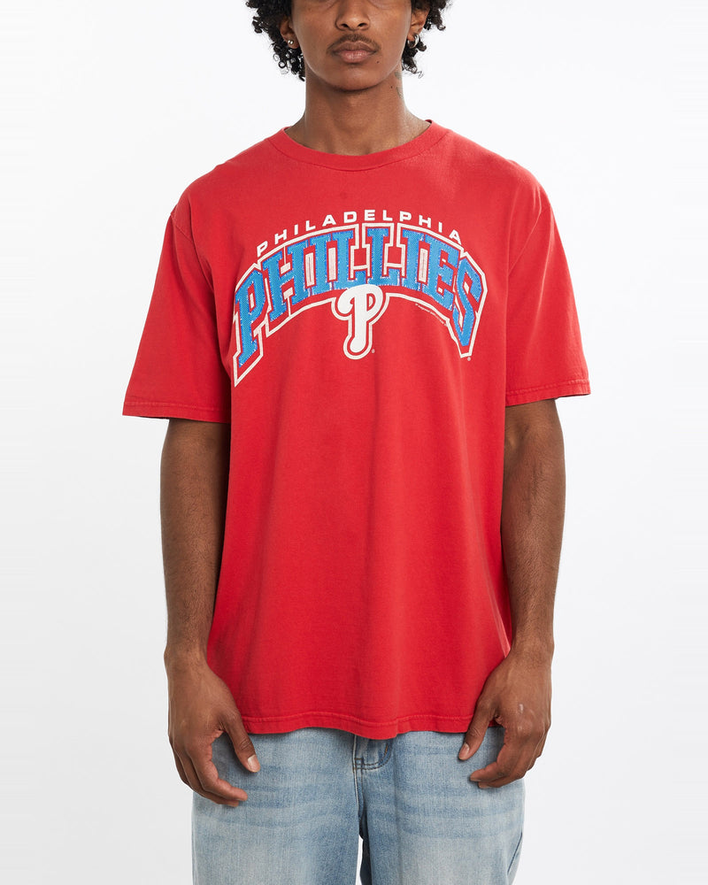 Vintage, MLB, Philadelphia, Phillies, Tee, The Real Deal, size large, colour Red, newtown, sydney, australia, thrift store, opshop, preloved, secondhand, sustainable, retro, antique, 70s, 80s, 90s, 2000s, 00s, fashion, clothing, streetwear, trendy, garment, style, boutique, store, shop, archive, sale, cheap, best, top, T-Shirts