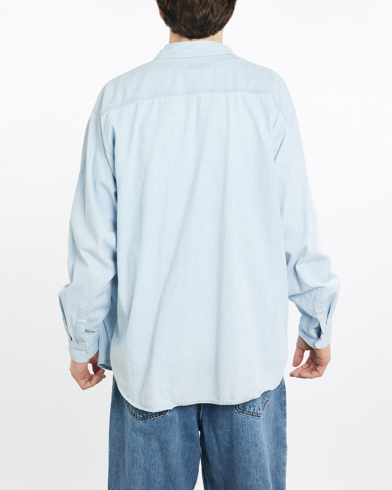 Vintage, 90s, Planet, Hollywood, Denim, Button, Up, Shirt, The Real Deal, size extra large, colour Blue, newtown, sydney, australia, thrift store, opshop, preloved, secondhand, sustainable, retro, antique, 70s, 80s, 90s, 2000s, 00s, fashion, clothing, streetwear, trendy, garment, style, boutique, store, shop, archive, sale, cheap, best, top, Shirts