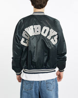 Vintage, 90s, NFL, Dallas, Cowboys, Satin, Bomber, Jacket, The Real Deal, size extra large, colour Navy, newtown, sydney, australia, thrift store, opshop, preloved, secondhand, sustainable, retro, antique, 70s, 80s, 90s, 2000s, 00s, fashion, clothing, streetwear, trendy, garment, style, boutique, store, shop, archive, sale, cheap, best, top, Jackets