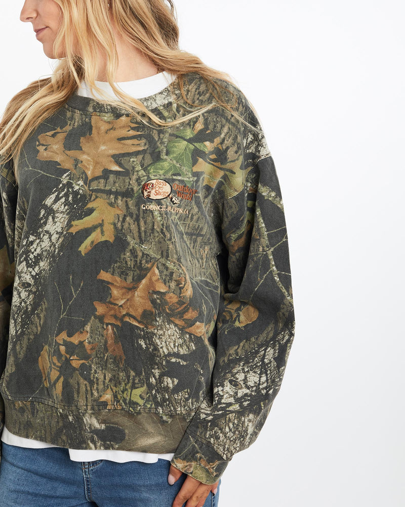 Vintage, 90s, Outdoor, World, Realtree, Camo, Sweatshirt, The Real Deal, size medium, colour Green, newtown, sydney, australia, thrift store, opshop, preloved, secondhand, sustainable, retro, antique, 70s, 80s, 90s, 2000s, 00s, fashion, clothing, streetwear, trendy, garment, style, boutique, store, shop, archive, sale, cheap, best, top, Sweats and hoodies