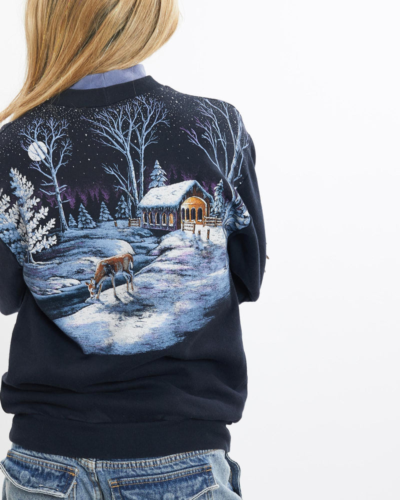 Vintage, 90s, Winter, Scene, Mock, Neck, Sweatshirt, The Real Deal, size double extra small, colour Multicolour, newtown, sydney, australia, thrift store, opshop, preloved, secondhand, sustainable, retro, antique, 70s, 80s, 90s, 2000s, 00s, fashion, clothing, streetwear, trendy, garment, style, boutique, store, shop, archive, sale, cheap, best, top, Sweats and hoodies