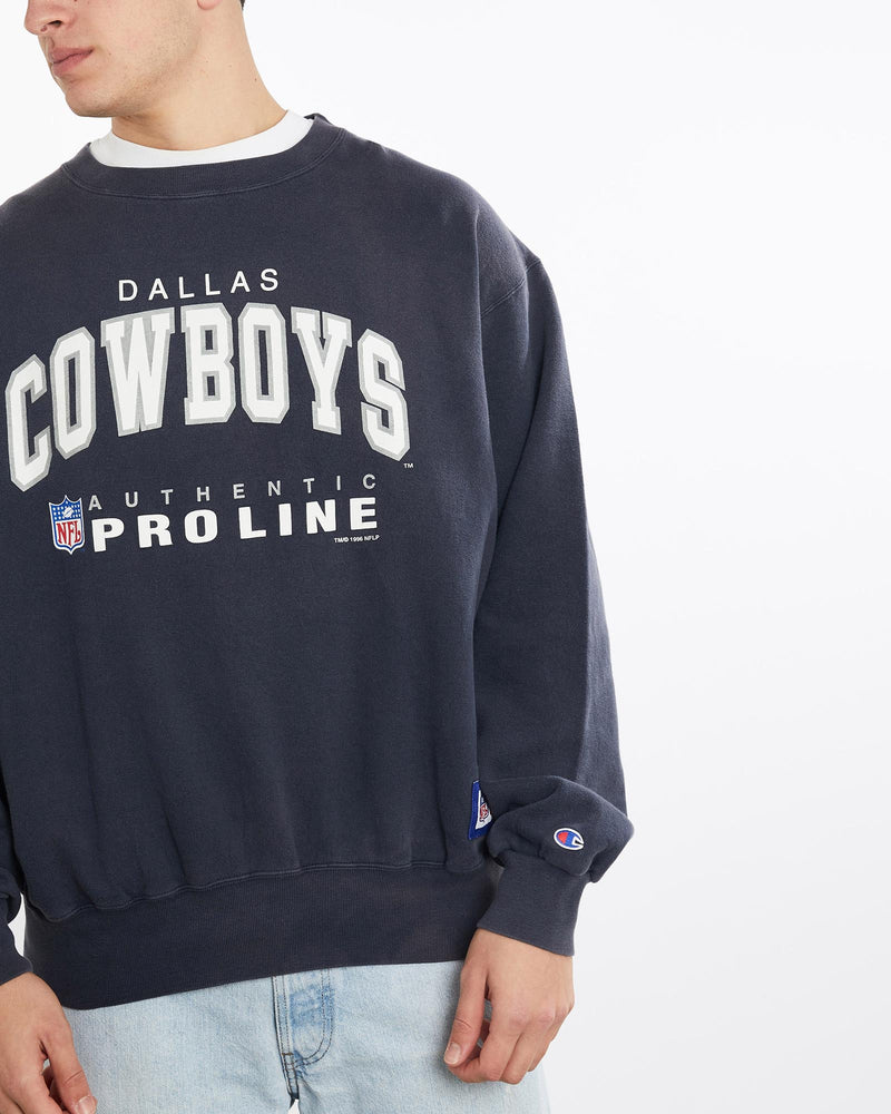 Vintage, 1996, Champion, NFL, Dallas, Cowboys, Sweatshirt, The Real Deal, size double extra large, colour Navy, newtown, sydney, australia, thrift store, opshop, preloved, secondhand, sustainable, retro, antique, 70s, 80s, 90s, 2000s, 00s, fashion, clothing, streetwear, trendy, garment, style, boutique, store, shop, archive, sale, cheap, best, top, Sweats and hoodies