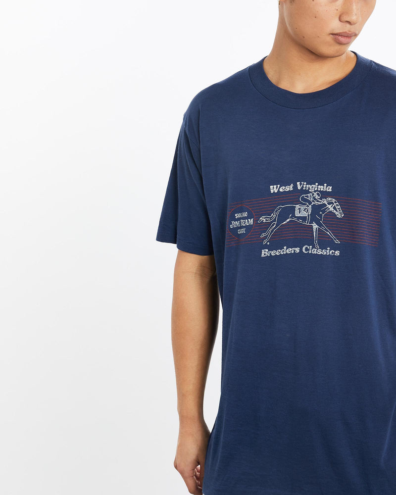 Vintage, 80s, Jim, Beam, Classic, Horse, Racing, Tee, The Real Deal, size large, colour Navy, newtown, sydney, australia, thrift store, opshop, preloved, secondhand, sustainable, retro, antique, 70s, 80s, 90s, 2000s, 00s, fashion, clothing, streetwear, trendy, garment, style, boutique, store, shop, archive, sale, cheap, best, top, T-Shirts