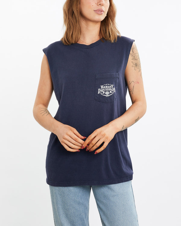 Vintage, Harley, Davidson, Tank, The Real Deal, size medium, colour Navy, newtown, sydney, australia, thrift store, opshop, preloved, secondhand, sustainable, retro, antique, 70s, 80s, 90s, 2000s, 00s, fashion, clothing, streetwear, trendy, garment, style, boutique, store, shop, archive, sale, cheap, best, top, T-Shirts