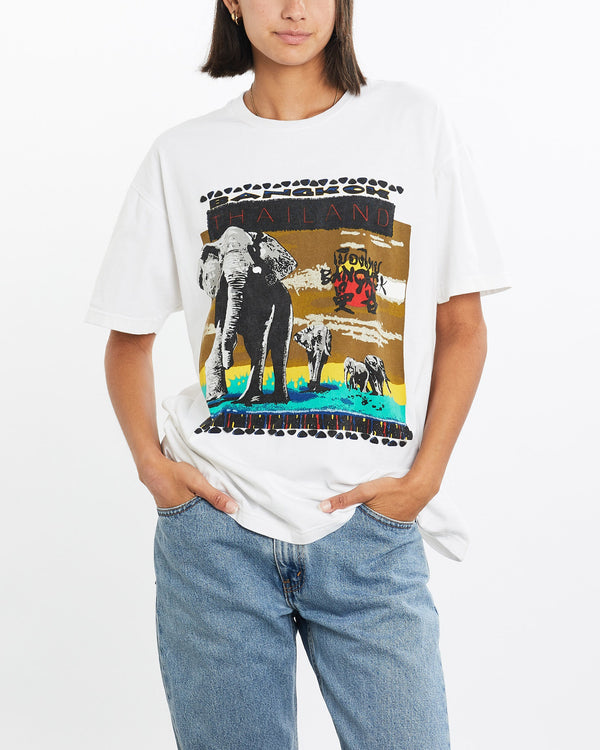 Vintage, 90s, Elephant, Wildlife, Tee, The Real Deal, size small, colour White, newtown, sydney, australia, thrift store, opshop, preloved, secondhand, sustainable, retro, antique, 70s, 80s, 90s, 2000s, 00s, fashion, clothing, streetwear, trendy, garment, style, boutique, store, shop, archive, sale, cheap, best, top, T-Shirts