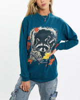 Vintage, 90s, Racoon, Wildlife, Long, Sleeve, Tee, The Real Deal, size small, colour Blue, newtown, sydney, australia, thrift store, opshop, preloved, secondhand, sustainable, retro, antique, 70s, 80s, 90s, 2000s, 00s, fashion, clothing, streetwear, trendy, garment, style, boutique, store, shop, archive, sale, cheap, best, top, T-Shirts