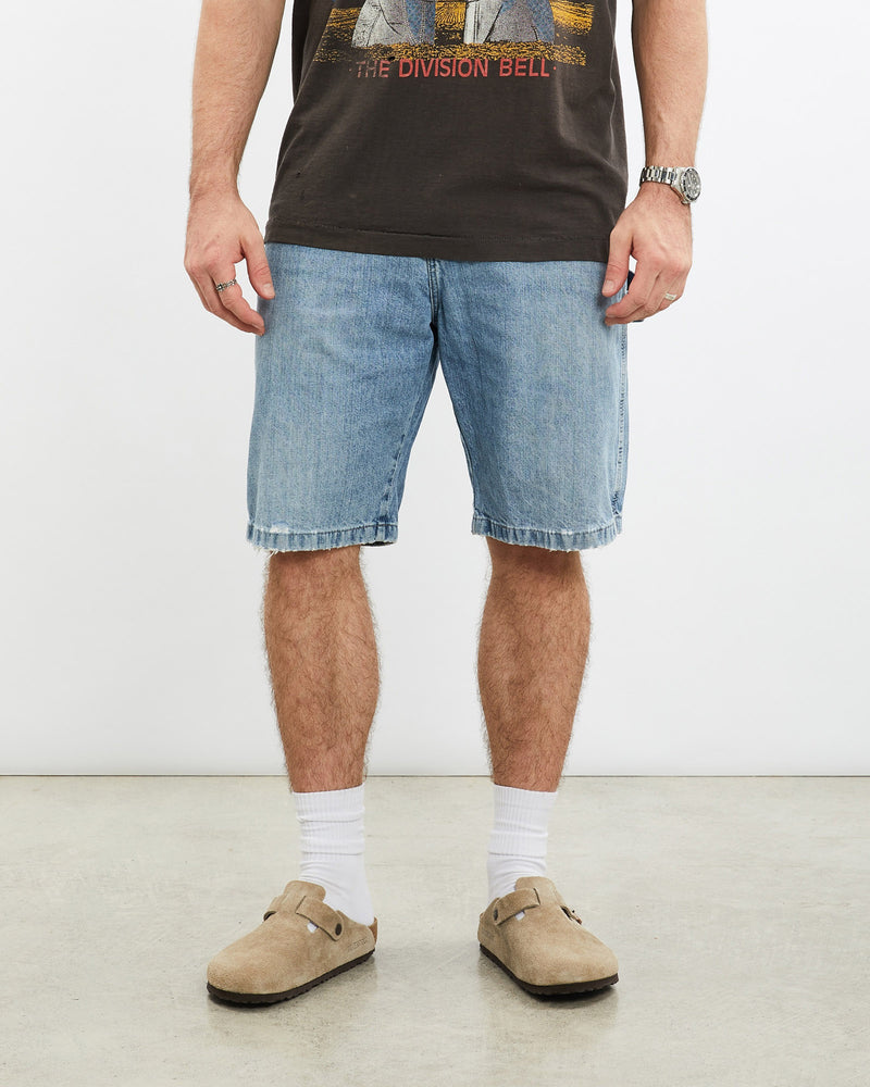 Vintage, Wrangler, Denim, Carpenter, Shorts, The Real Deal, size 32", colour Blue, newtown, sydney, australia, thrift store, opshop, preloved, secondhand, sustainable, retro, antique, 70s, 80s, 90s, 2000s, 00s, fashion, clothing, streetwear, trendy, garment, style, boutique, store, shop, archive, sale, cheap, best, top, Shorts