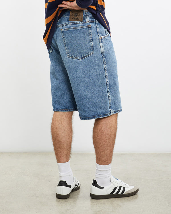 Vintage, Wrangler, Denim, Shorts, The Real Deal, size 33", colour Blue, newtown, sydney, australia, thrift store, opshop, preloved, secondhand, sustainable, retro, antique, 70s, 80s, 90s, 2000s, 00s, fashion, clothing, streetwear, trendy, garment, style, boutique, store, shop, archive, sale, cheap, best, top, Shorts