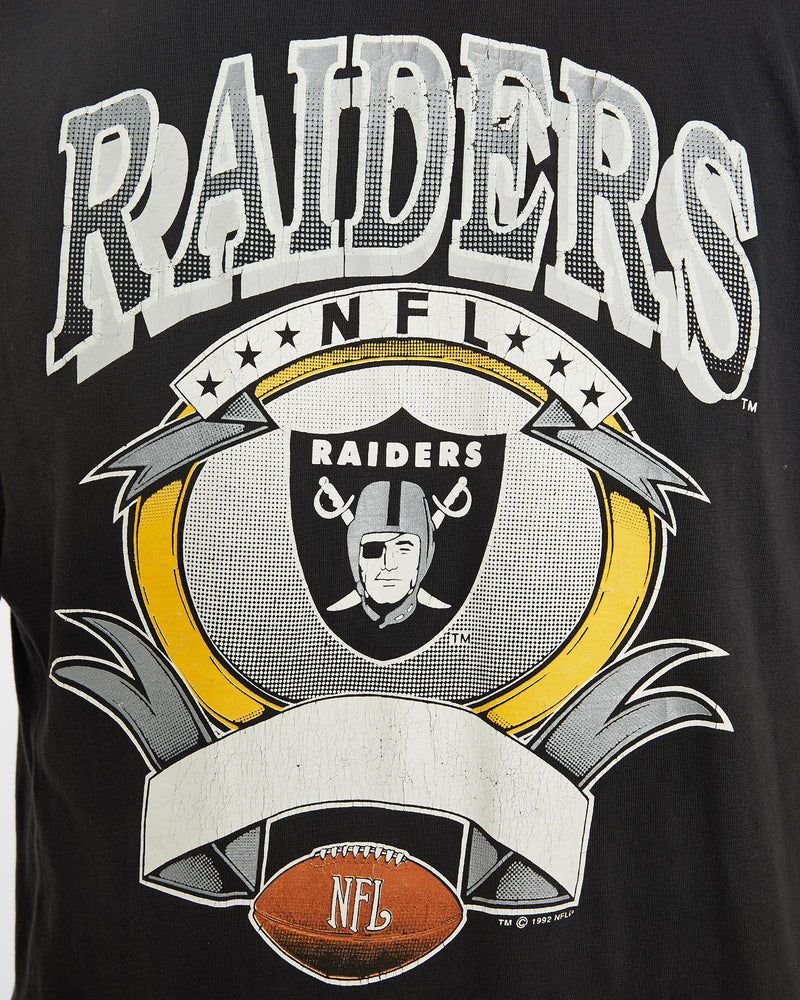 Vintage, 1992, NFL, Los, Angeles, Raiders, Tee, The Real Deal, size double extra large, colour Black, newtown, sydney, australia, thrift store, opshop, preloved, secondhand, sustainable, retro, antique, 70s, 80s, 90s, 2000s, 00s, fashion, clothing, streetwear, trendy, garment, style, boutique, store, shop, archive, sale, cheap, best, top, T-Shirts