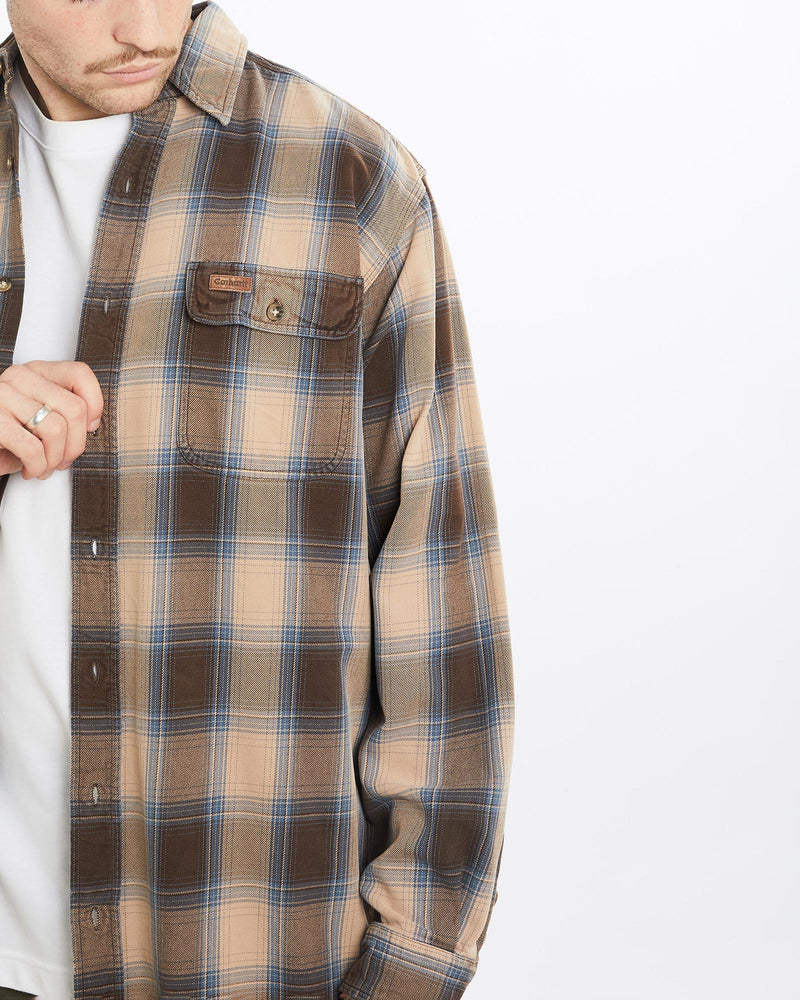 Vintage, Carhartt, Flannelette, Button, Up, Shirt, The Real Deal, size extra large, colour Beige, newtown, sydney, australia, thrift store, opshop, preloved, secondhand, sustainable, retro, antique, 70s, 80s, 90s, 2000s, 00s, fashion, clothing, streetwear, trendy, garment, style, boutique, store, shop, archive, sale, cheap, best, top, Shirts