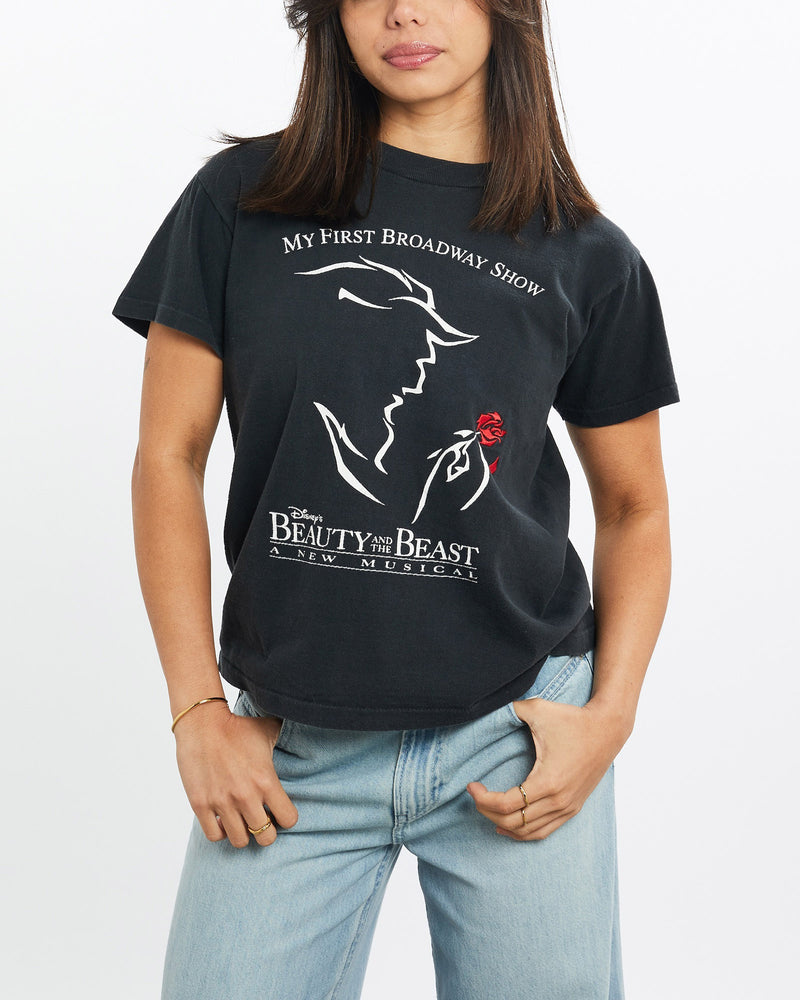 Vintage, 90s, Disney's, Beauty, And, The, Beast, Musical, Tee, The Real Deal, size double extra small, colour Black, newtown, sydney, australia, thrift store, opshop, preloved, secondhand, sustainable, retro, antique, 70s, 80s, 90s, 2000s, 00s, fashion, clothing, streetwear, trendy, garment, style, boutique, store, shop, archive, sale, cheap, best, top, T-Shirts