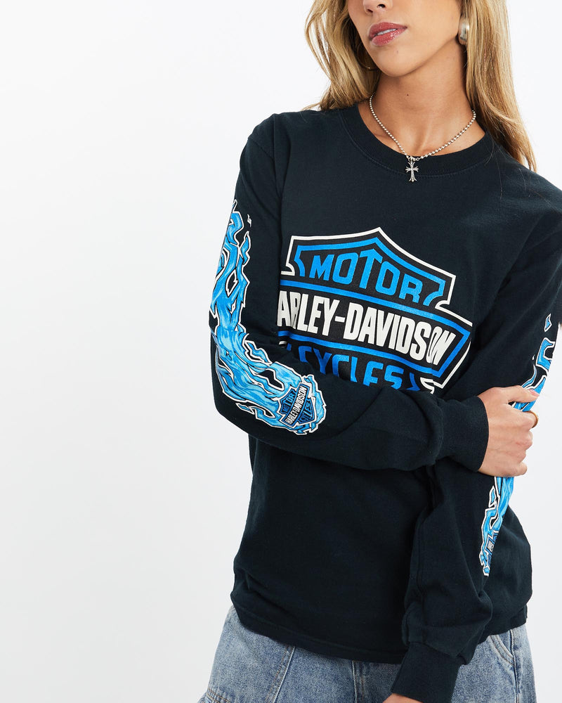 Vintage, Harley, Davidson, Long, Sleeve, Tee, The Real Deal, size small, colour Black, newtown, sydney, australia, thrift store, opshop, preloved, secondhand, sustainable, retro, antique, 70s, 80s, 90s, 2000s, 00s, fashion, clothing, streetwear, trendy, garment, style, boutique, store, shop, archive, sale, cheap, best, top, T-Shirts