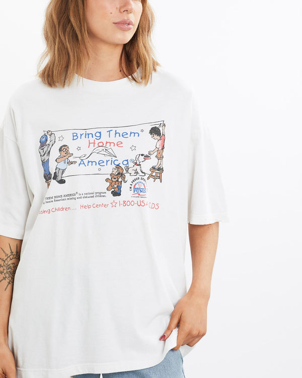 Vintage, 90s, Missing, Children', Tee, The Real Deal, size medium, colour White, newtown, sydney, australia, thrift store, opshop, preloved, secondhand, sustainable, retro, antique, 70s, 80s, 90s, 2000s, 00s, fashion, clothing, streetwear, trendy, garment, style, boutique, store, shop, archive, sale, cheap, best, top, T-Shirts