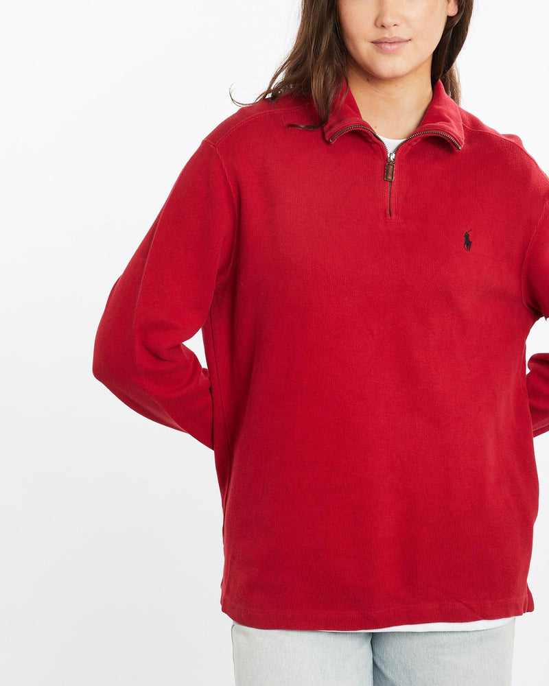 Vintage, 90s, Polo, Ralph, Lauren, Quarter, Zip, Sweater, The Real Deal, size medium, colour Red, newtown, sydney, australia, thrift store, opshop, preloved, secondhand, sustainable, retro, antique, 70s, 80s, 90s, 2000s, 00s, fashion, clothing, streetwear, trendy, garment, style, boutique, store, shop, archive, sale, cheap, best, top, Sweats and hoodies