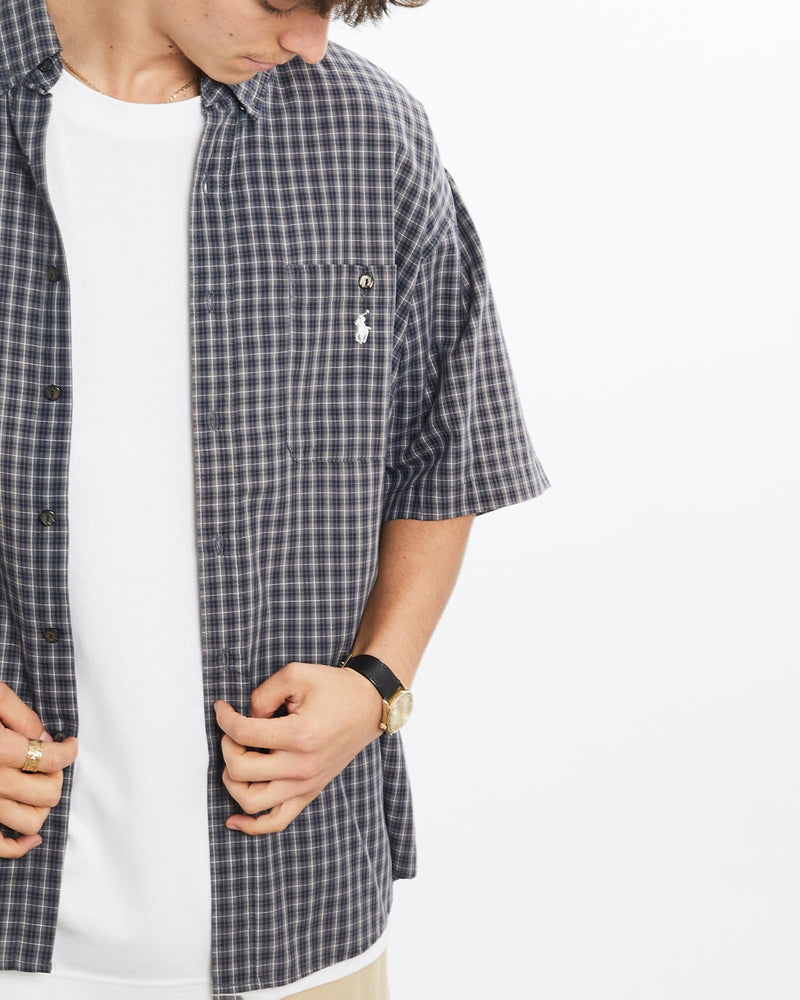 Vintage, 90s, Polo, Ralph, Lauren, Short, Sleeve, Button, Up, Shirt, The Real Deal, size large, colour Blue, newtown, sydney, australia, thrift store, opshop, preloved, secondhand, sustainable, retro, antique, 70s, 80s, 90s, 2000s, 00s, fashion, clothing, streetwear, trendy, garment, style, boutique, store, shop, archive, sale, cheap, best, top, Shirts