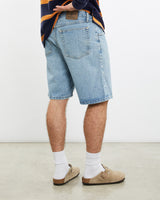 Vintage, Wrangler, Denim, Shorts, The Real Deal, size 32", colour Blue, newtown, sydney, australia, thrift store, opshop, preloved, secondhand, sustainable, retro, antique, 70s, 80s, 90s, 2000s, 00s, fashion, clothing, streetwear, trendy, garment, style, boutique, store, shop, archive, sale, cheap, best, top, Shorts