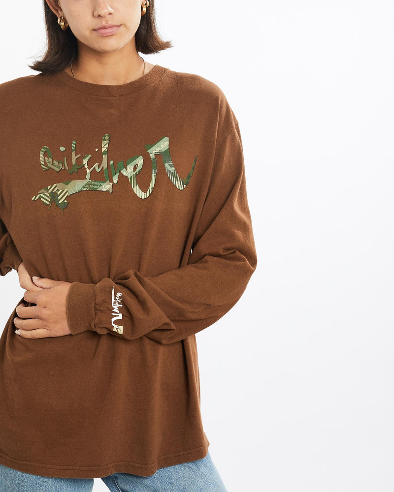 Vintage, Quiksilver, Surf, Long, Sleeve, Tee, The Real Deal, size medium, colour Brown, newtown, sydney, australia, thrift store, opshop, preloved, secondhand, sustainable, retro, antique, 70s, 80s, 90s, 2000s, 00s, fashion, clothing, streetwear, trendy, garment, style, boutique, store, shop, archive, sale, cheap, best, top, T-Shirts