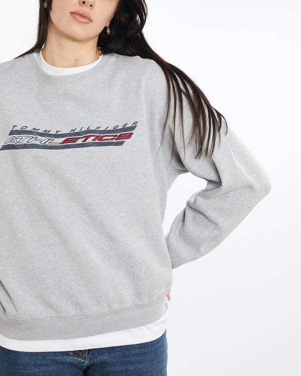 Vintage, Tommy, Hilfiger, Athletics, Sweatshirt, The Real Deal, size medium, colour Grey, newtown, sydney, australia, thrift store, opshop, preloved, secondhand, sustainable, retro, antique, 70s, 80s, 90s, 2000s, 00s, fashion, clothing, streetwear, trendy, garment, style, boutique, store, shop, archive, sale, cheap, best, top, Sweats and hoodies