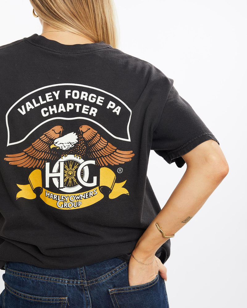 Vintage, Harley, Davidson, Owners, Group, Tee, The Real Deal, size medium, colour Black, newtown, sydney, australia, thrift store, opshop, preloved, secondhand, sustainable, retro, antique, 70s, 80s, 90s, 2000s, 00s, fashion, clothing, streetwear, trendy, garment, style, boutique, store, shop, archive, sale, cheap, best, top, T-Shirts
