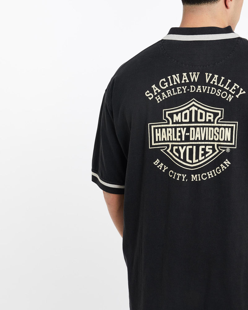 Vintage, Harley, Davidson, Polo, Shirt, The Real Deal, size double extra large, colour Black, newtown, sydney, australia, thrift store, opshop, preloved, secondhand, sustainable, retro, antique, 70s, 80s, 90s, 2000s, 00s, fashion, clothing, streetwear, trendy, garment, style, boutique, store, shop, archive, sale, cheap, best, top, Shirts