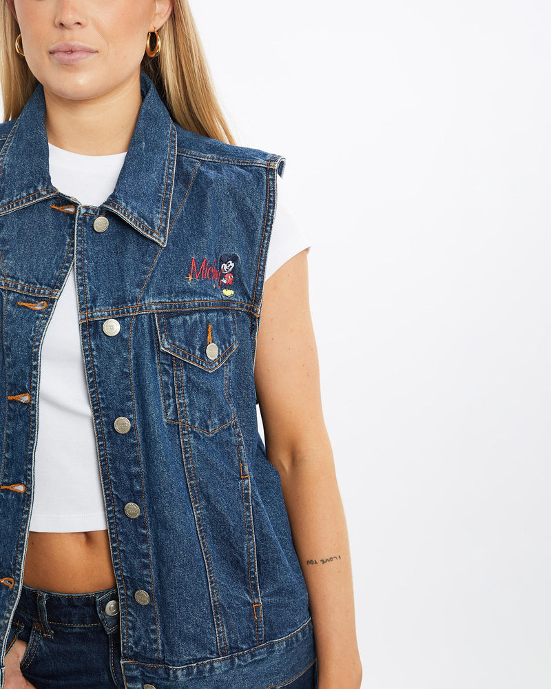 Vintage, 90s, Disney, Mickey, Mouse, Denim, Vest, The Real Deal, size medium, colour Navy, newtown, sydney, australia, thrift store, opshop, preloved, secondhand, sustainable, retro, antique, 70s, 80s, 90s, 2000s, 00s, fashion, clothing, streetwear, trendy, garment, style, boutique, store, shop, archive, sale, cheap, best, top, Jackets
