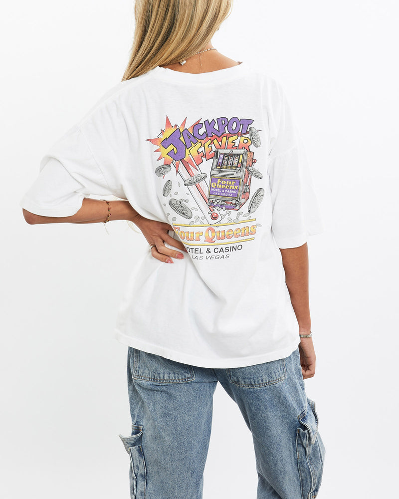 Vintage, 90s, Four, Queens, Casino, Las, Vegas', Tee, The Real Deal, size medium, colour White, newtown, sydney, australia, thrift store, opshop, preloved, secondhand, sustainable, retro, antique, 70s, 80s, 90s, 2000s, 00s, fashion, clothing, streetwear, trendy, garment, style, boutique, store, shop, archive, sale, cheap, best, top, T-Shirts
