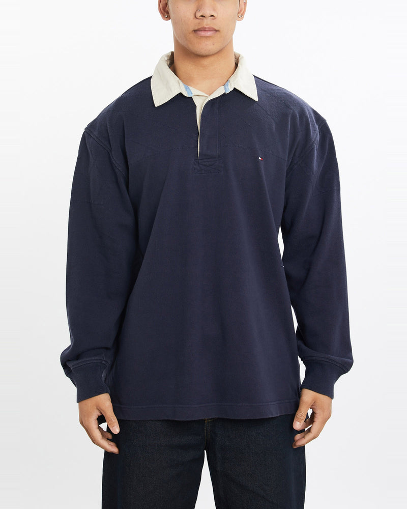 Vintage, Tommy, Hilfiger, Rugby, Shirt, The Real Deal, size large, colour Navy, newtown, sydney, australia, thrift store, opshop, preloved, secondhand, sustainable, retro, antique, 70s, 80s, 90s, 2000s, 00s, fashion, clothing, streetwear, trendy, garment, style, boutique, store, shop, archive, sale, cheap, best, top, Shirts