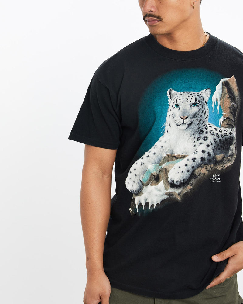 Vintage, 90s, Snow, Leopard, Wildlife, Tee, The Real Deal, size large, colour Black, newtown, sydney, australia, thrift store, opshop, preloved, secondhand, sustainable, retro, antique, 70s, 80s, 90s, 2000s, 00s, fashion, clothing, streetwear, trendy, garment, style, boutique, store, shop, archive, sale, cheap, best, top, T-Shirts