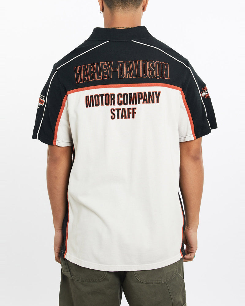 Vintage, Harley, Davidson, Polo, Shirt, The Real Deal, size large, colour Multicolour, newtown, sydney, australia, thrift store, opshop, preloved, secondhand, sustainable, retro, antique, 70s, 80s, 90s, 2000s, 00s, fashion, clothing, streetwear, trendy, garment, style, boutique, store, shop, archive, sale, cheap, best, top, Shirts