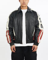 Vintage, 90s, U.S.A, Leather, Bomber, Jacket, The Real Deal, size extra large, colour Multicolour, newtown, sydney, australia, thrift store, opshop, preloved, secondhand, sustainable, retro, antique, 70s, 80s, 90s, 2000s, 00s, fashion, clothing, streetwear, trendy, garment, style, boutique, store, shop, archive, sale, cheap, best, top, Jackets