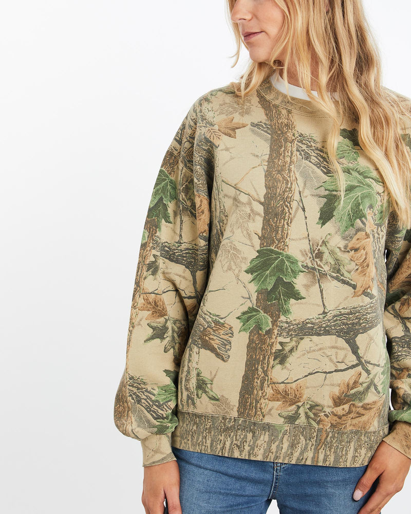 Vintage, 90s, Realtree, Camo, Sweatshirt, The Real Deal, size medium, colour Green, newtown, sydney, australia, thrift store, opshop, preloved, secondhand, sustainable, retro, antique, 70s, 80s, 90s, 2000s, 00s, fashion, clothing, streetwear, trendy, garment, style, boutique, store, shop, archive, sale, cheap, best, top, Sweats and hoodies