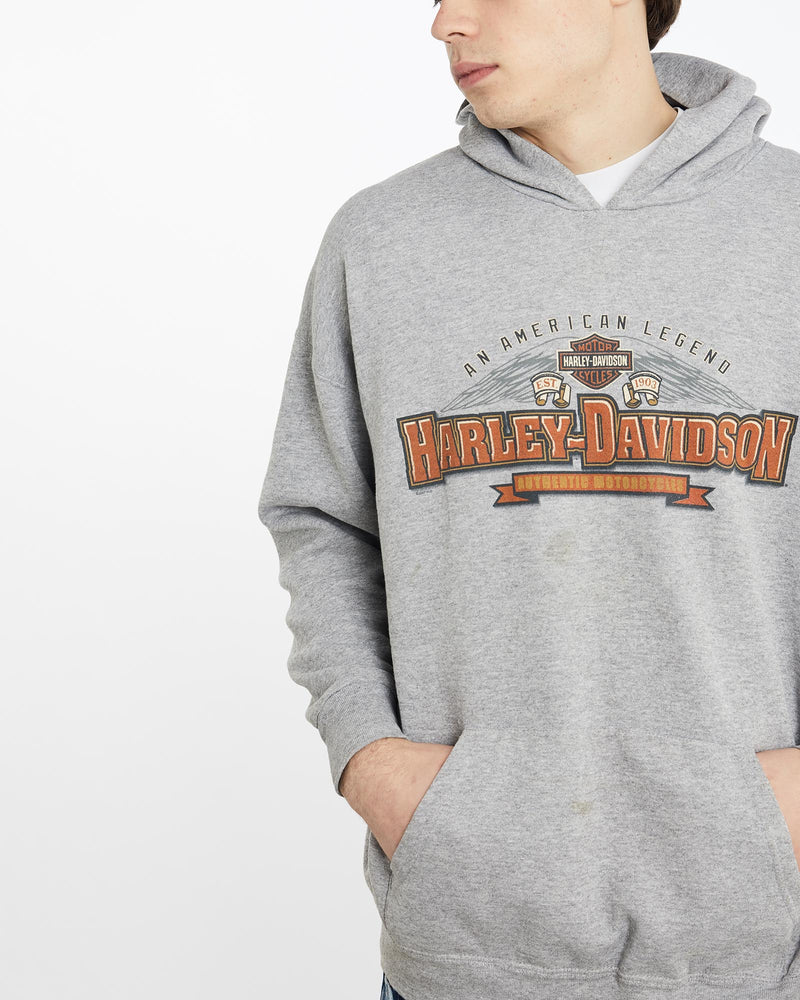 Vintage, Harley, Davidson, Hooded, Sweatshirt, The Real Deal, size extra large, colour Grey, newtown, sydney, australia, thrift store, opshop, preloved, secondhand, sustainable, retro, antique, 70s, 80s, 90s, 2000s, 00s, fashion, clothing, streetwear, trendy, garment, style, boutique, store, shop, archive, sale, cheap, best, top, Sweats and hoodies