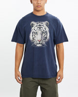 Vintage, White, Tiger, Wildlife, Tee, The Real Deal, size large, colour Navy, newtown, sydney, australia, thrift store, opshop, preloved, secondhand, sustainable, retro, antique, 70s, 80s, 90s, 2000s, 00s, fashion, clothing, streetwear, trendy, garment, style, boutique, store, shop, archive, sale, cheap, best, top, T-Shirts