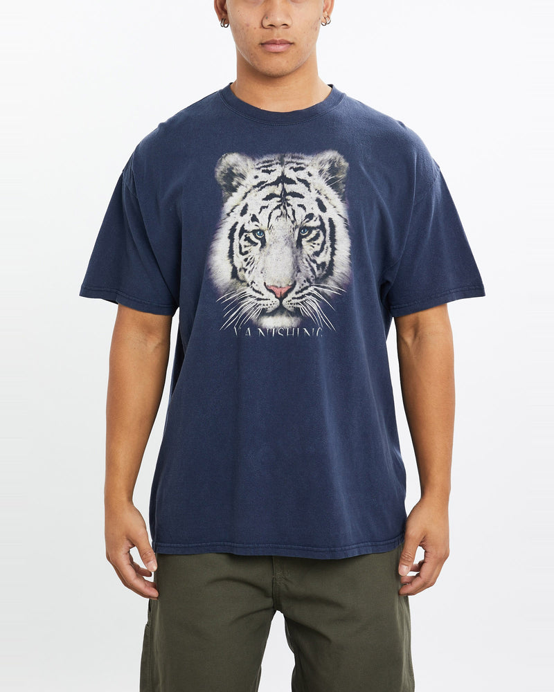 Vintage, White, Tiger, Wildlife, Tee, The Real Deal, size large, colour Navy, newtown, sydney, australia, thrift store, opshop, preloved, secondhand, sustainable, retro, antique, 70s, 80s, 90s, 2000s, 00s, fashion, clothing, streetwear, trendy, garment, style, boutique, store, shop, archive, sale, cheap, best, top, T-Shirts