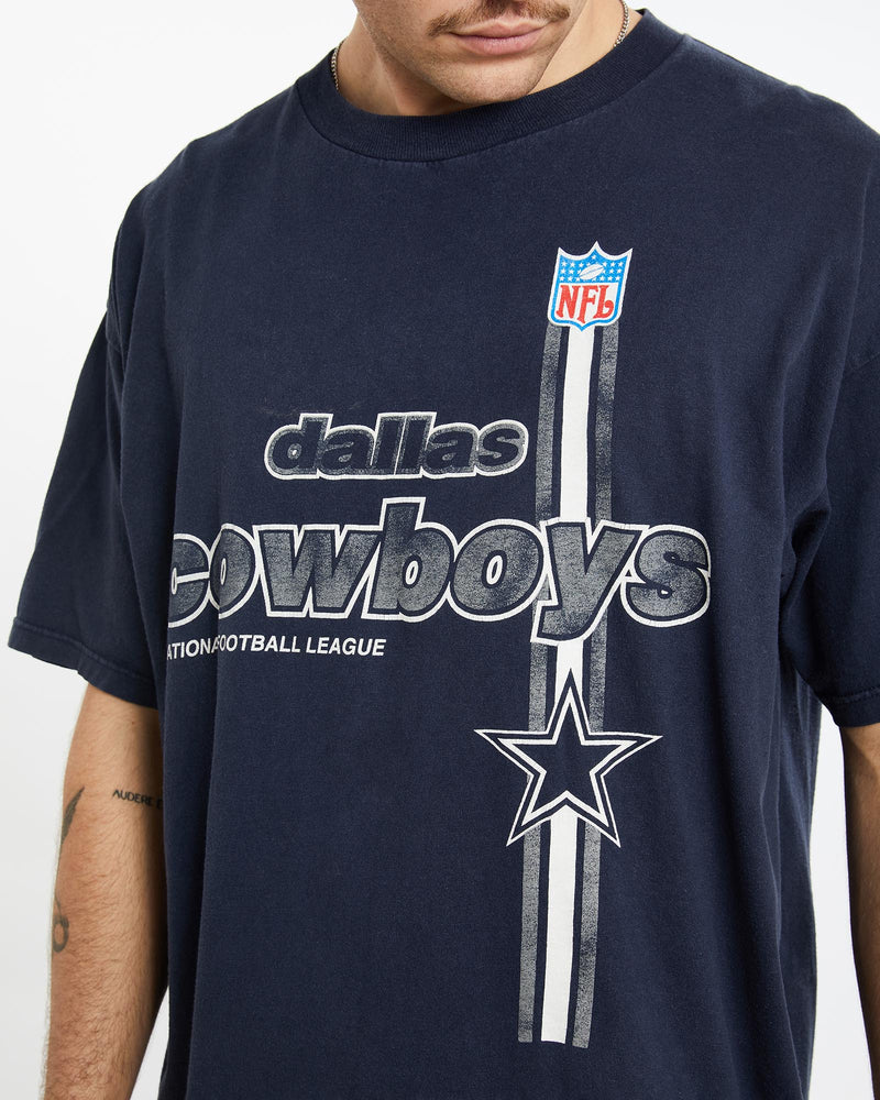 Vintage, 90s, NFL, Dallas, Cowboys, Tee, The Real Deal, size extra large, colour Navy, newtown, sydney, australia, thrift store, opshop, preloved, secondhand, sustainable, retro, antique, 70s, 80s, 90s, 2000s, 00s, fashion, clothing, streetwear, trendy, garment, style, boutique, store, shop, archive, sale, cheap, best, top, T-Shirts