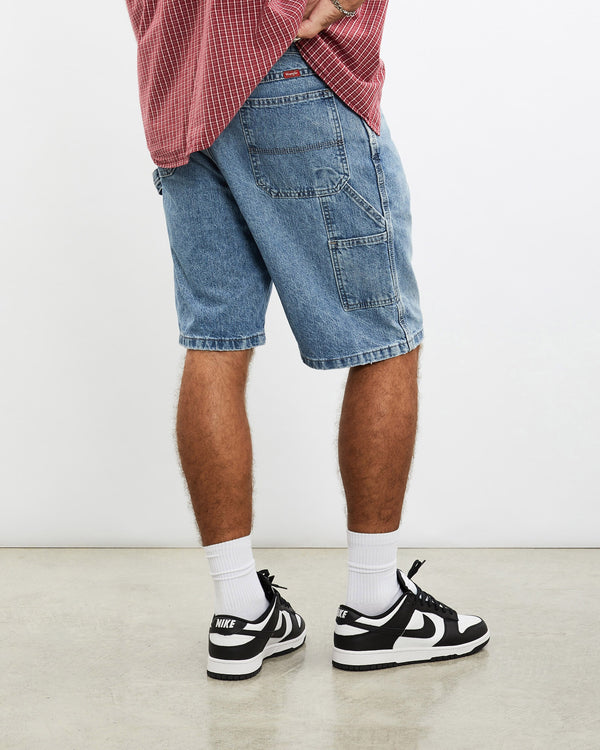 Vintage, Wrangler, Denim, Carpenter, Shorts, The Real Deal, size 35", colour Blue, newtown, sydney, australia, thrift store, opshop, preloved, secondhand, sustainable, retro, antique, 70s, 80s, 90s, 2000s, 00s, fashion, clothing, streetwear, trendy, garment, style, boutique, store, shop, archive, sale, cheap, best, top, Shorts