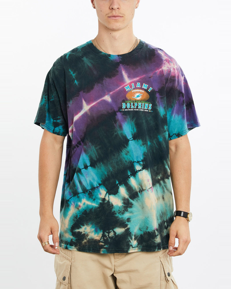 NFL, Miami, Dolphins, Tie, Dye, Tee, The Real Deal, size large, colour Multicolour, newtown, sydney, australia, thrift store, opshop, preloved, secondhand, sustainable, retro, antique, 70s, 80s, 90s, 2000s, 00s, fashion, clothing, streetwear, trendy, garment, style, boutique, store, shop, archive, sale, cheap, best, top, T-Shirts