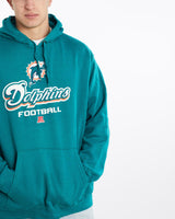 Vintage, NFL, Miami, Dolphins, Sweatshirt, The Real Deal, size double extra large, colour Blue, newtown, sydney, australia, thrift store, opshop, preloved, secondhand, sustainable, retro, antique, 70s, 80s, 90s, 2000s, 00s, fashion, clothing, streetwear, trendy, garment, style, boutique, store, shop, archive, sale, cheap, best, top, Sweats and hoodies