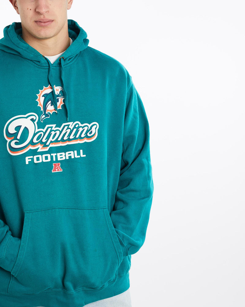 Vintage, NFL, Miami, Dolphins, Sweatshirt, The Real Deal, size double extra large, colour Blue, newtown, sydney, australia, thrift store, opshop, preloved, secondhand, sustainable, retro, antique, 70s, 80s, 90s, 2000s, 00s, fashion, clothing, streetwear, trendy, garment, style, boutique, store, shop, archive, sale, cheap, best, top, Sweats and hoodies