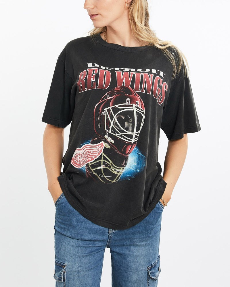 Vintage, 90s, NHL, Detroit, Red, Wings, Tee, The Real Deal, size medium, colour Black, newtown, sydney, australia, thrift store, opshop, preloved, secondhand, sustainable, retro, antique, 70s, 80s, 90s, 2000s, 00s, fashion, clothing, streetwear, trendy, garment, style, boutique, store, shop, archive, sale, cheap, best, top, T-Shirts