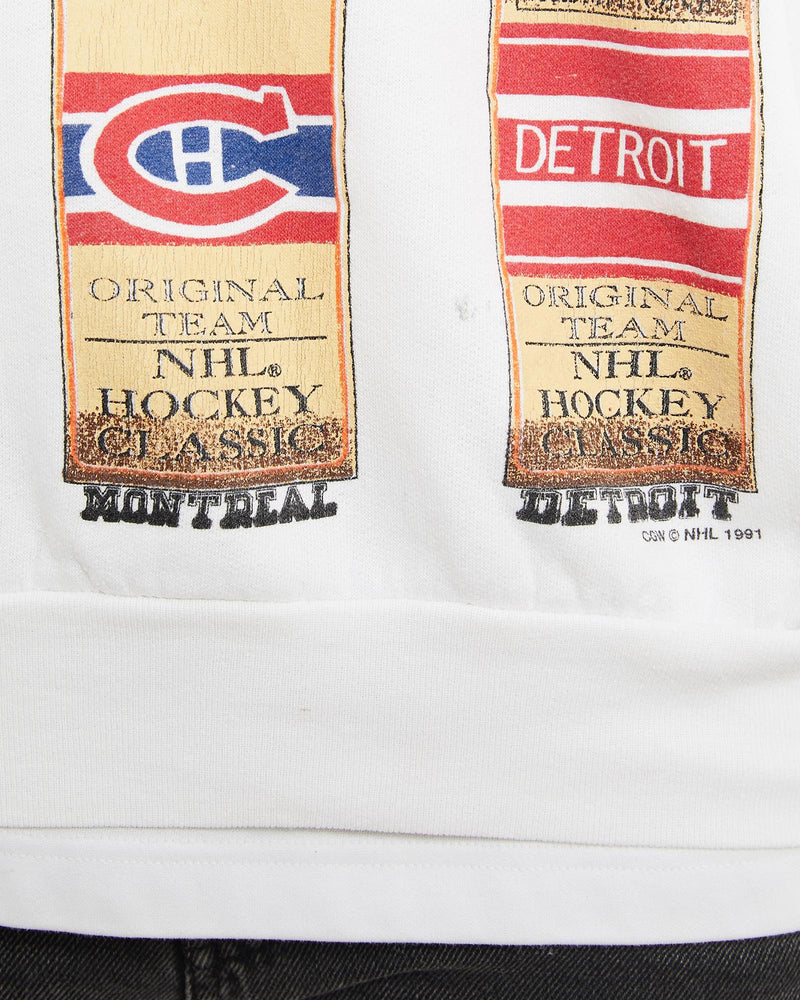 Vintage, 1991, Canadian, Hockey, League, Sweatshirt, The Real Deal, size medium, colour White, newtown, sydney, australia, thrift store, opshop, preloved, secondhand, sustainable, retro, antique, 70s, 80s, 90s, 2000s, 00s, fashion, clothing, streetwear, trendy, garment, style, boutique, store, shop, archive, sale, cheap, best, top, Sweats and hoodies