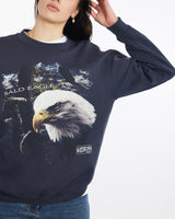 Vintage, 90s, Bald, Eagle, Wildlife, Sweatshirt, The Real Deal, size medium, colour Navy, newtown, sydney, australia, thrift store, opshop, preloved, secondhand, sustainable, retro, antique, 70s, 80s, 90s, 2000s, 00s, fashion, clothing, streetwear, trendy, garment, style, boutique, store, shop, archive, sale, cheap, best, top, Sweats and hoodies