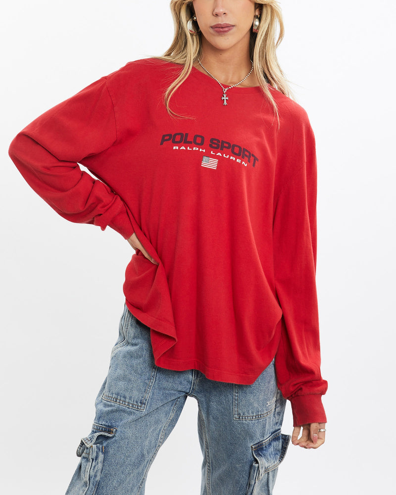 Vintage, 90s, Ralph, Lauren, Polo, Sport, Long, Sleeve, Tee, The Real Deal, size medium, colour Red, newtown, sydney, australia, thrift store, opshop, preloved, secondhand, sustainable, retro, antique, 70s, 80s, 90s, 2000s, 00s, fashion, clothing, streetwear, trendy, garment, style, boutique, store, shop, archive, sale, cheap, best, top, T-Shirts