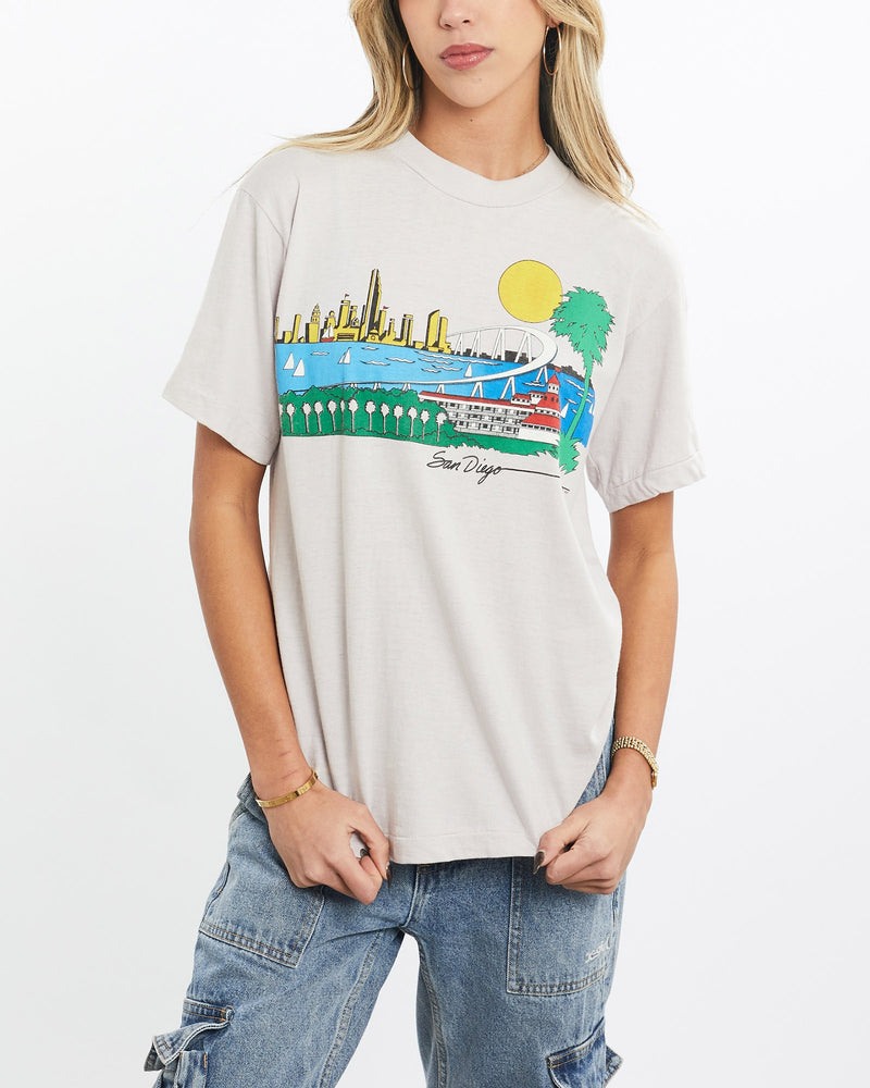 Vintage, 1985, San, Diego, Tee, The Real Deal, size extra small, colour Grey, newtown, sydney, australia, thrift store, opshop, preloved, secondhand, sustainable, retro, antique, 70s, 80s, 90s, 2000s, 00s, fashion, clothing, streetwear, trendy, garment, style, boutique, store, shop, archive, sale, cheap, best, top, T-Shirts