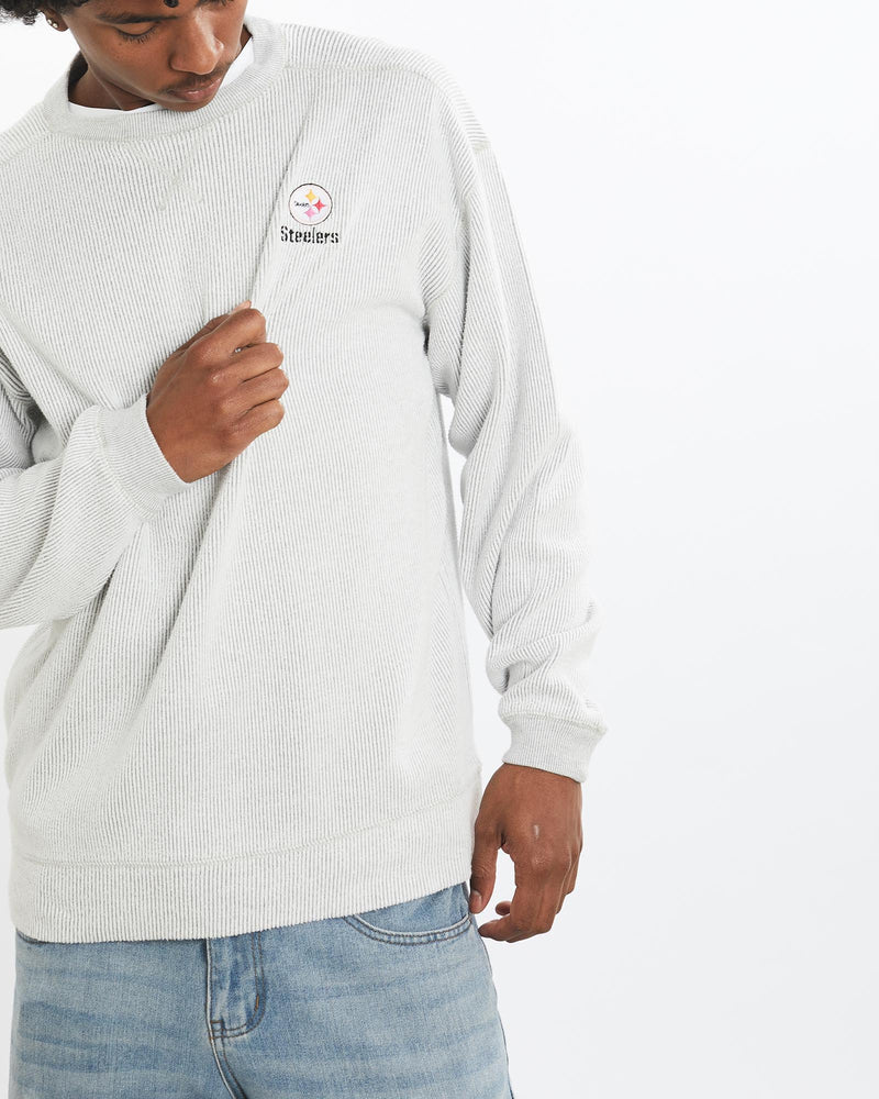 Vintage, NFL, Pittsburgh, Steelers, Sweatshirt, The Real Deal, size large, colour Grey, newtown, sydney, australia, thrift store, opshop, preloved, secondhand, sustainable, retro, antique, 70s, 80s, 90s, 2000s, 00s, fashion, clothing, streetwear, trendy, garment, style, boutique, store, shop, archive, sale, cheap, best, top, Sweats and hoodies