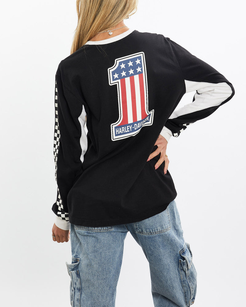 Vintage, Harley, Davidson, Long, Sleeve, Tee, The Real Deal, size small, colour Black, newtown, sydney, australia, thrift store, opshop, preloved, secondhand, sustainable, retro, antique, 70s, 80s, 90s, 2000s, 00s, fashion, clothing, streetwear, trendy, garment, style, boutique, store, shop, archive, sale, cheap, best, top, T-Shirts