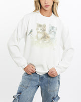 Vintage, 90s, Kitten, Sweatshirt, The Real Deal, size extra small, colour White, newtown, sydney, australia, thrift store, opshop, preloved, secondhand, sustainable, retro, antique, 70s, 80s, 90s, 2000s, 00s, fashion, clothing, streetwear, trendy, garment, style, boutique, store, shop, archive, sale, cheap, best, top, Sweats and hoodies